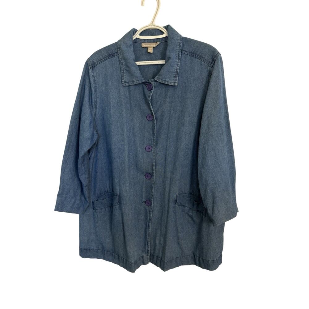 Woman Within Chambray Denim Cotton Chore Jacket Size 18/20 Pockets Barn Coat